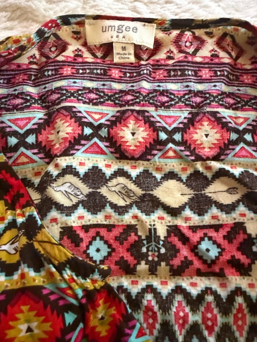 Umgee Beige Floral Boho Blouse with Colorful Embroidered Yoke - Picture 2 of 3